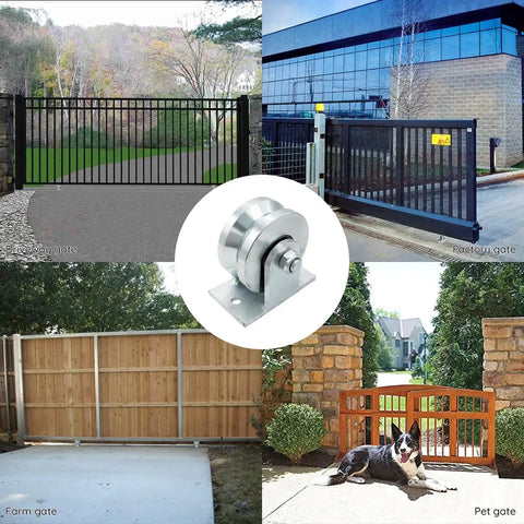 Knockout 4 Inch Galvanized Steel V Groove Gate Wheel With Welded Bracket Handles for heavy driveway and farm gates