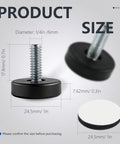 Fourteen Pack Furniture Leveling Feet Set With One Quarter Inch Thread, Adjustable Levelers Galvanized Steel Black Plastic Base
