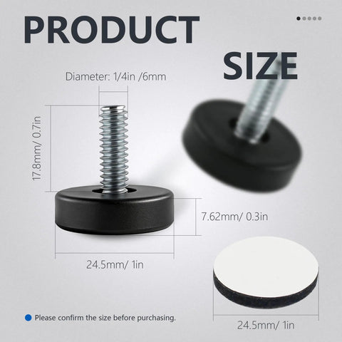 Fourteen Pack Furniture Leveling Feet Set With One Quarter Inch Thread, Adjustable Levelers Galvanized Steel Black Plastic Base