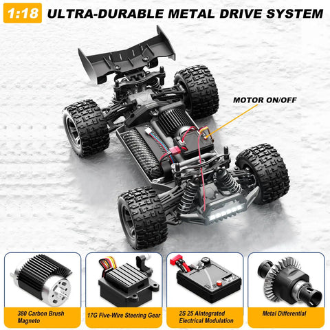1 18 Scale All Terrain RC Car For Adults And Teens 4WD Off Road Remote Control Truck motor details and metal drive system