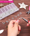 Close-up of All In One Jewelry Repair Kit With 1520 Silver Jump Rings And 3 Pcs Pliers for DIY jewelry making.