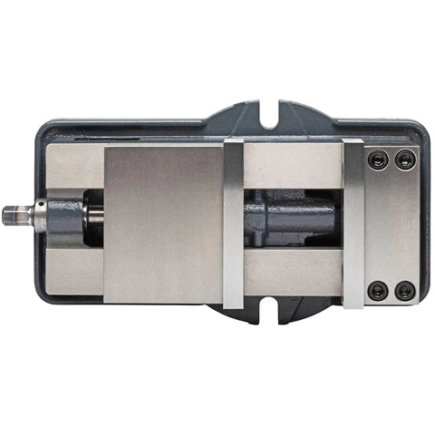 Heavy Duty 6 Inch Milling Machine Vise Crafted From Tough Ductile Iron With Hardened Steel Smooth Jaws from a top view.