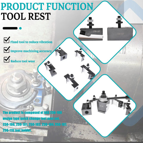 Piston Type Quick Change Tool Post Set For Lathe Six To Twelve Inch Swing Beefed Up Six Piece Kit With Hardened Precision Ground Holders