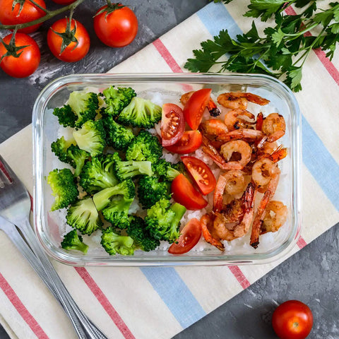 Mega Size Glass Food Storage Set With Lids, Two 80 Oz And Two 36 Oz Containers, Airtight Borosilicate Glass with meal prep inside