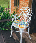 Outdoor Indoor Chair Cushions With Ties 16 By 17 Inch Patio Seat Pads Paisley Multi All Weather Polyester Sponge Filled Core For All Day Comfy Set Of 2 on decorative wrought iron chair on wooden deck