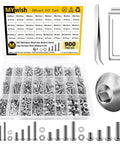Massive 900Pcs Metric Screw Kit With M3-M6 Button Head Hex Screws, Nuts, Bolts, Washers, 304 Stainless Steel in storage case