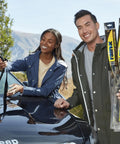 Tough As Nails Silicone Wiper Blade Replacement 26 Inch Premium Beam Design installed by couple on SUV windshield.