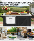 Outdoor Grill Cart With Stainless Steel Tabletop And Storage Cabinet for patio cookouts and BBQs.