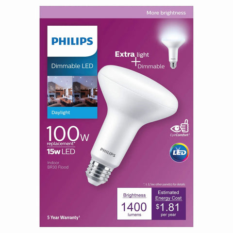 Flicker Free LED BR30 Flood Light Bulb With 1400 Lumens Daylight 5000K Dimmable 15W To 100W Equivalent E26 Base Energy Efficient Mercury Free