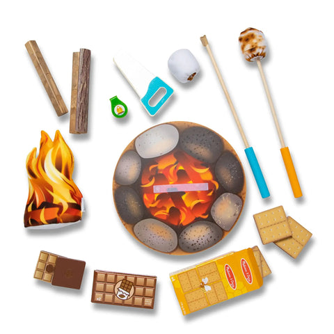 Campfire S'mores Pretend Play Set With 23-Piece Toy Food Kit For Kids 3 Plus including marshmallows and fire pit mat