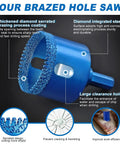 Close-up of diamond serrated drill bit from Diamond Core Drill Bits Kit 10 Pcs Serrated Tile Core Bits With EVA Guide Jig For Ceramic Glass Tile Gypsum Wood Marble Granite Includes 6mm To 50mm Brazed Dry Diamond Hole Saw Set Precise Positioner And Durable Storage Bag