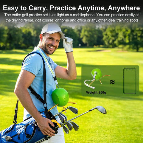 Golfer carrying Golf Swing Training Ball With Wrist Hinge Trainer And Adjustable Lanyard, Between Arms Connector in golf course