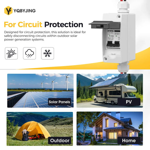 63 Amp Solar Panel Disconnect Switch And Two Pole Circuit Breaker For DC And AC Up To 500V With PV Connector IP65 Waterproof
