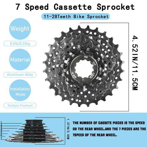7 Speed Bicycle Cassette 11-28T Fits Mountain Bike Road Bike Folding Bike And Commuter Ride Delivers Crisp Shifting