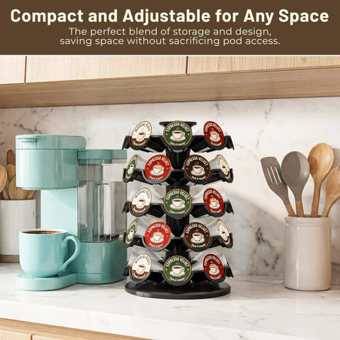 Coffee Pod Carousel Organizer For Countertop Holds 40 K Cups In A Compact 8 By 8 Inch Base With Smooth 360 Degree Rotating Holder