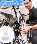 Man fixing bike with 60Pcs Rubber End Caps Set for Bolts and Screws, Flexible Vinyl Thread Protectors, Clear Bolt Covers shown.