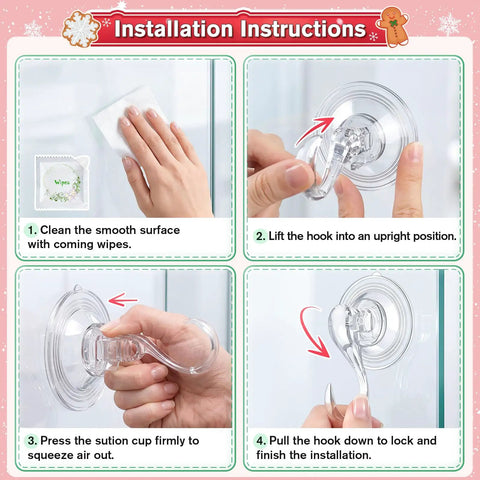 Heavy Duty Suction Wreath Hanger With Wipes Included, 22 Pound Capacity Large Clear Display Hook For Front Doors, Hella Strong Locking Base That Stays Planted Without Leaving Any Stubborn Residue