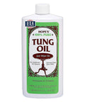 Bottle of 100 Percent Pure Tung Oil For Wood Finish And Sealer, Food Safe, Waterproof, 16 Fl Oz, with green label design