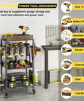 Power Tool Organizer Rolling Cart For Garage Storage And Workshop Organization Tool Rack And Drill Holder Shelving On Wheels
