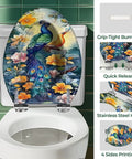 Elongated Toilet Seat Resin for Bathroom featuring colorful peacock and floral design, suitable for most standard toilets.