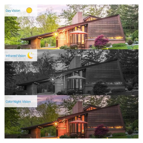 5MP PTZ WiFi Outdoor Security Camera With Rock Solid AI Human Detection IP66 Weatherproof Build captures day, infrared, night visuals.