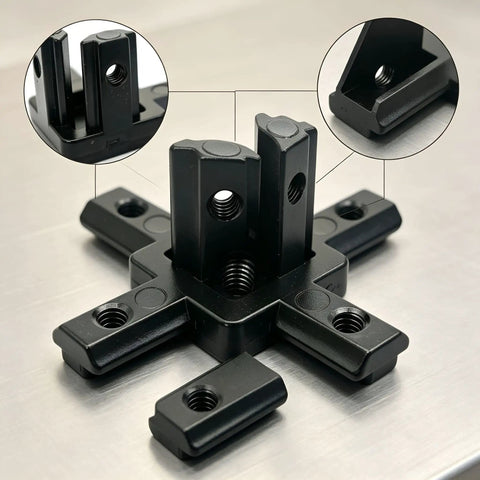 Awesome V Slot Aluminum Corner Brackets For 20 Series Extrusion Frames with set screws, detailed view showing connection points.