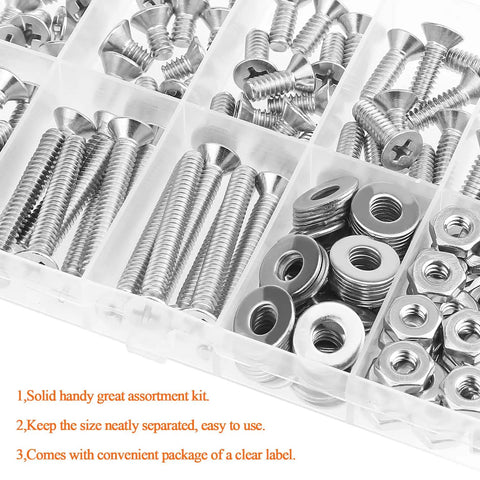 Massive 140 Piece Size 10 24 Phillips Countersunk Machine Screws Nuts And Washers Assortment Kit In 304 Stainless Steel