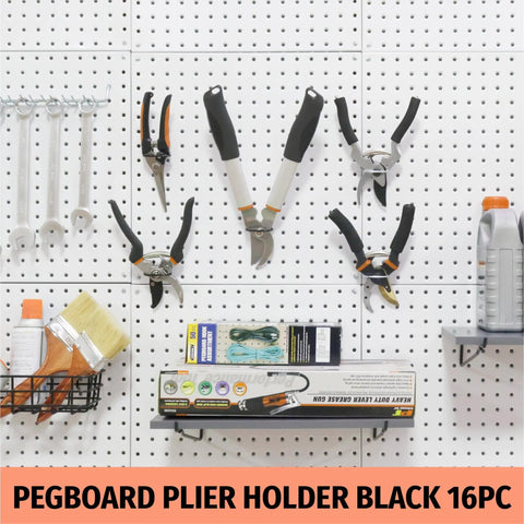 16 Pack Pegboard Pliers Holder Set In Black Stainless Steel For Garage Organization holding tools on pegboard