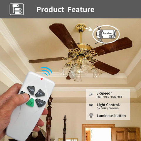 Universal Ceiling Fan Remote Control Kit With 3 Speed Fan And Light Dimmer Receiver FAN28R Replacement For 120V Ceiling Fans in use
