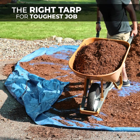 Blue Heavy Duty Waterproof Tarp 12x20 Ft 12 Mil Thick With UV Resistant, Rip Proof, used for yard work with mulch