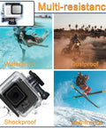 Ultra Durable Waterproof Housing Case For Action Camera Hero 5 6 7 Black in various conditions: underwater, dust, shock, freeze.