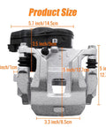 Mitsubishi Outlander Rear Left Electrical Brake Caliper Assembly showing dimensions for 2017-2022 models, fits Eclipse Cross PHEV