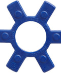 Open Center Jaw Coupling With Urethane Elastomer Spider For Flexible Shock Absorption, Tough Drive Coupling, L-AL 099-100 Style, 1-1/32 In Open Center, 2.54 In OD, 0.61 In Length, 626 In-Lbs Nominal Torque blue urethane spider