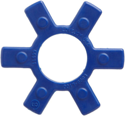 Open Center Jaw Coupling With Urethane Elastomer Spider For Flexible Shock Absorption, Tough Drive Coupling, L-AL 099-100 Style, 1-1/32 In Open Center, 2.54 In OD, 0.61 In Length, 626 In-Lbs Nominal Torque blue urethane spider