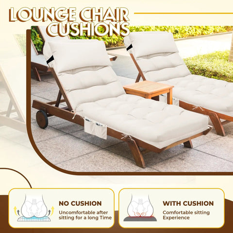 Waterproof Outdoor Chaise Lounge Cushion With Ties, 71 By 21 By 4 Inches, Cream Color Replacement Pad For Patio Furniture, Plush Comfort, Durable Polyester Fabric, All Weather Ready