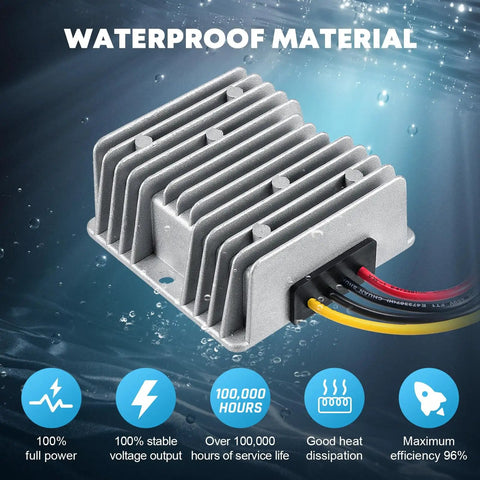 12V To 24V DC Boost Converter 10A 240W Waterproof Voltage Regulator Module with aluminum heatsink and wires
