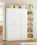 Built Like A Tank Super Tall Steel Pantry Cabinet With Double Doors And Four Shelves Kitchen Storage Saver in a bright kitchen.