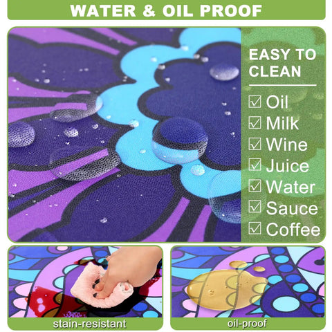 Close-up of waterproof vinyl picnic table cover with water droplets, illustrating stain resistance and easy cleaning for outdoor use.