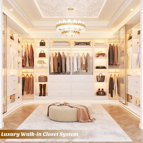 Hella Spacious Corner Closet Organizer Featuring Heavy Duty Drawers And Ample Shelving For Big Time Wardrobe Management To Quickly Square Away Your Cluttered Nooks Today in a luxury walk-in setting with organized shelves.