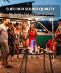 Friends enjoying a night party with Magnetic Bluetooth Speaker With Solar Charging, 30 Hour Playtime, 7 Colorful LED Lights