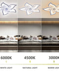 Image of 2 In 1 Modern Ceiling Fan With Lights Remote App Control Flush Mount LED Dimmable Lighting in different color temperatures.