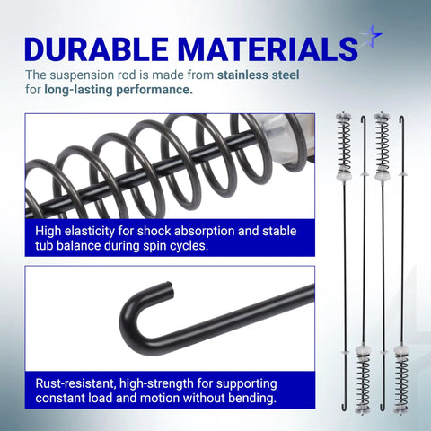 Upgraded Washer Suspension Rod Replacement Kit W10780045, stainless steel rods, durable materials for Kenmore, Whirlpool washers