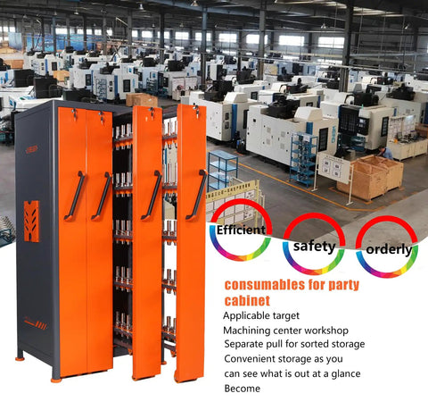 Heavy Duty CNC Tool Holder Cabinet With Vertical Drawers Large Capacity Tool Storage Cabinet For Warehouse Shop Floor And Machining Centers Sturdy Steel Frame And ABS Drawer System For Organized Tools in machining workshop
