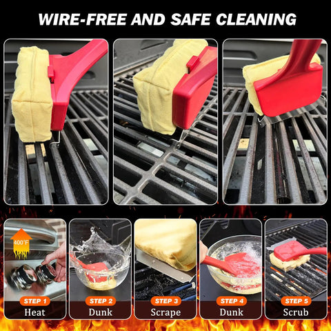 Bristle Free Grill Brush With Scraper For Outdoor Grilling Steam Cleaning Kit Safe Extended Anti Scald Handle Deep Clean BBQ Brush steps
