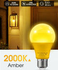 Amber Porch Light Bulbs With Dusk To Dawn Sensor For Outdoor Use, 2000K Yellow Bug Light Bulbs, glowing bulb near porch