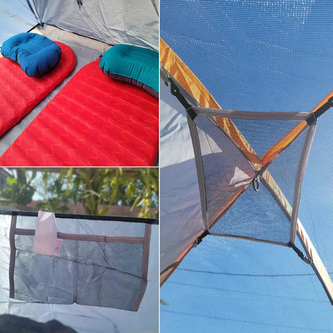 Interior views of Ultra Lightweight 2 Person Camping Tent With Rainfly, Waterproof And Windproof Dome Shelter showing space and mesh pockets