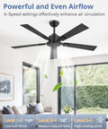 52 Inch Black Ceiling Fan With Remote No Light Quiet Reversible DC Motor Six Speeds installed in modern living room