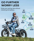 Beast Mode 750W Peak Fat Tire Electric Tricycle For Adults With Folding 20X4 Fat Tires, 48V 13Ah Battery, 50 Mile Range In PAS, UL Certified, Front And Rear Baskets, Differential, Ultra White man riding with baskets