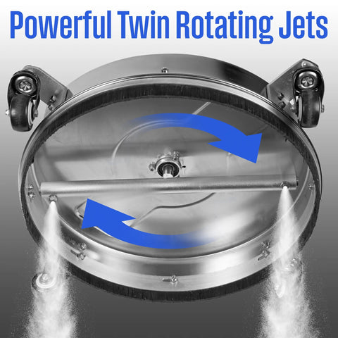 16.5 Inch Surface Cleaner Attachment For Pressure Washers Stainless Steel Up To 4400 PSI showing underside with twin jets