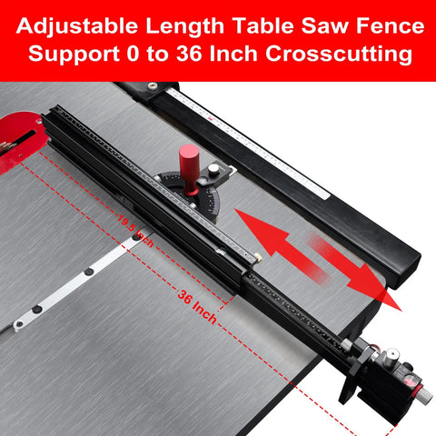 Adjustable Table Saw Fence with 36 Inch Crosscutting Scale, part of Table Saw Miter Gauge With Micro Adjustable Flip Stop And Extendable Fence For Quick Angle Stops And Pro Grade Precision Crosscuts Miter Cuts Fits Three Eighths By Three Quarters Inch T Slot On Woodworking Tables Bandsaw And Router Table.